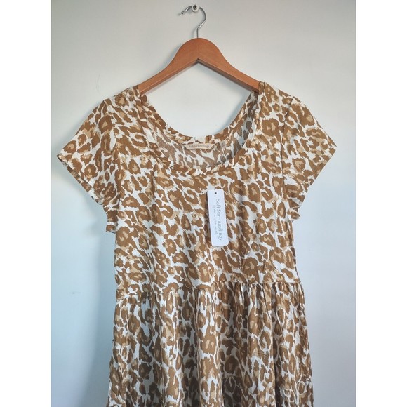 NWT Soft Surroundings Kara Tiered Midi Dress Mocha Leopard Med 10-12 Animal Tan - Picture 6 of 12